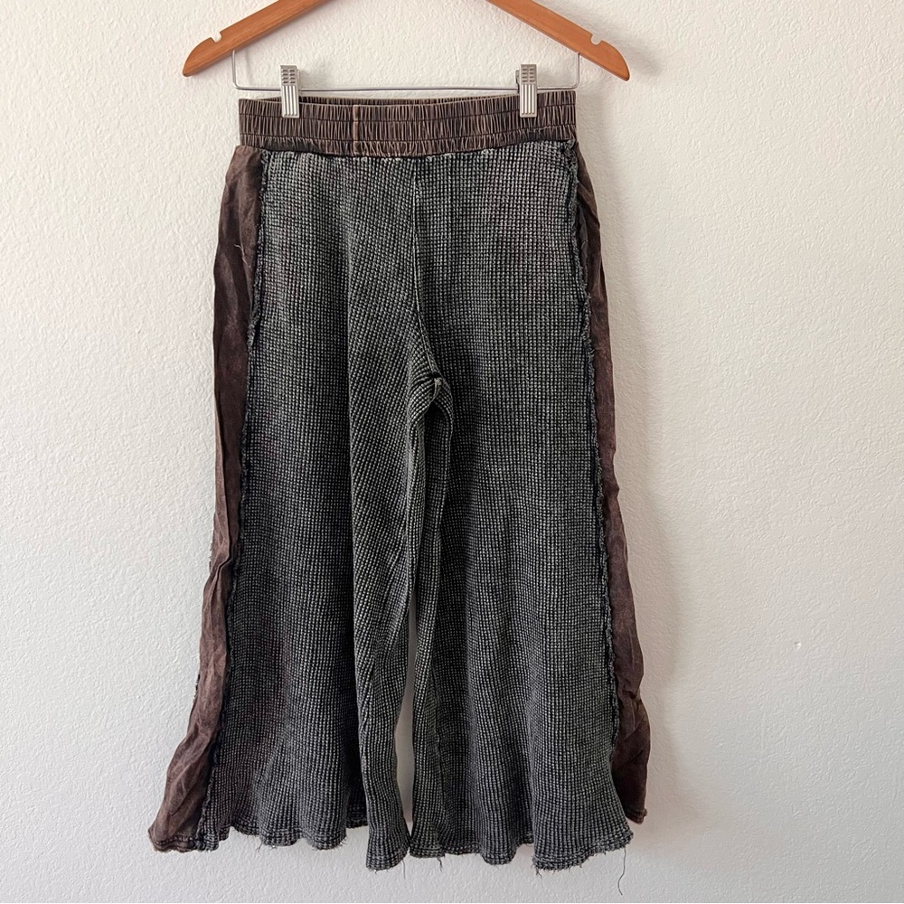 Oli & Hali Black Vintage Wash Waffle Knit Wide Leg Lounge Pants Sz S